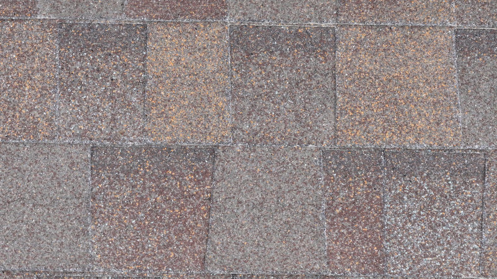 Close-up of weathered asphalt shingles showing granule wear