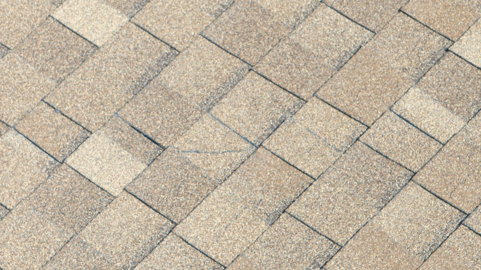 Close-up of weathered tan asphalt shingles